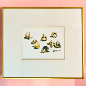 Framed Mushroom Art Watercolor Print Ltd Ed 4/100 Signed Wanda Avery 16 x 14 MCM